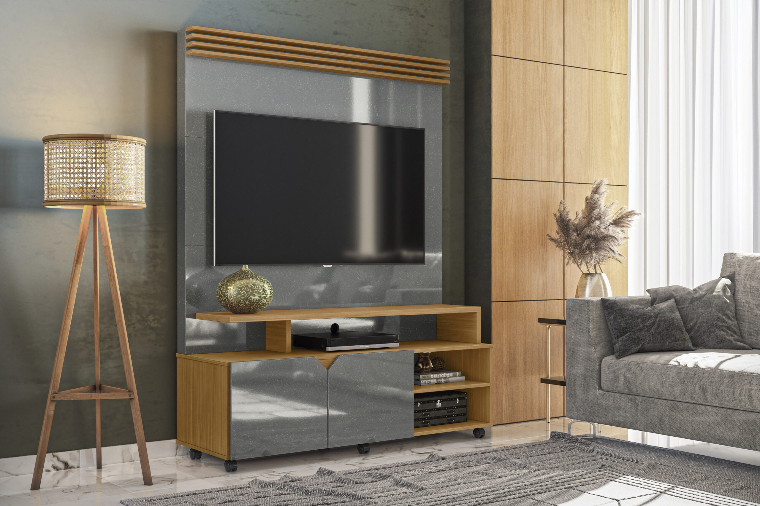 Estante Home Berlin para TVs até 60 polegadas 02 portas com Prateleiras e Nichos 100% Mdf - Imagem 2