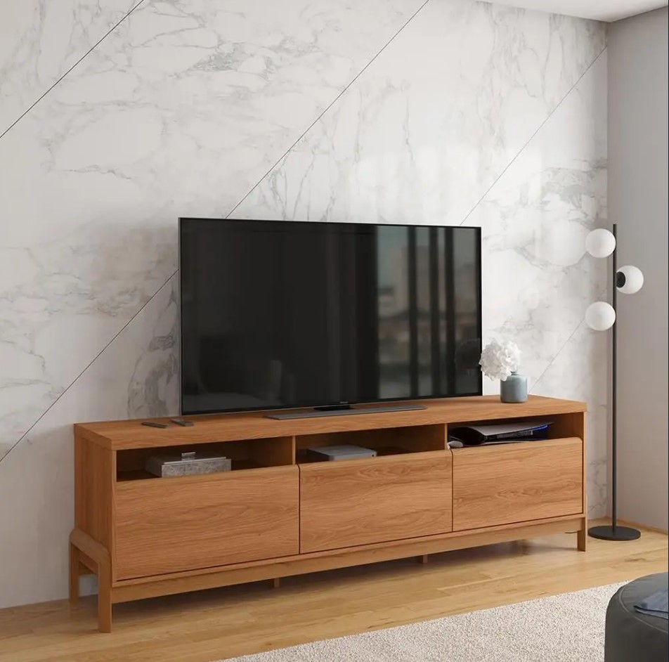 Bancada Rack Elegance 01 porta 03 gavetas Pés e Puxadores de Madeira Maciça 100% MDF - Imagem 2