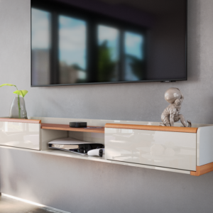 Bancada suspensa Bali 3 portas basculantes cantos aredondados puxador slim