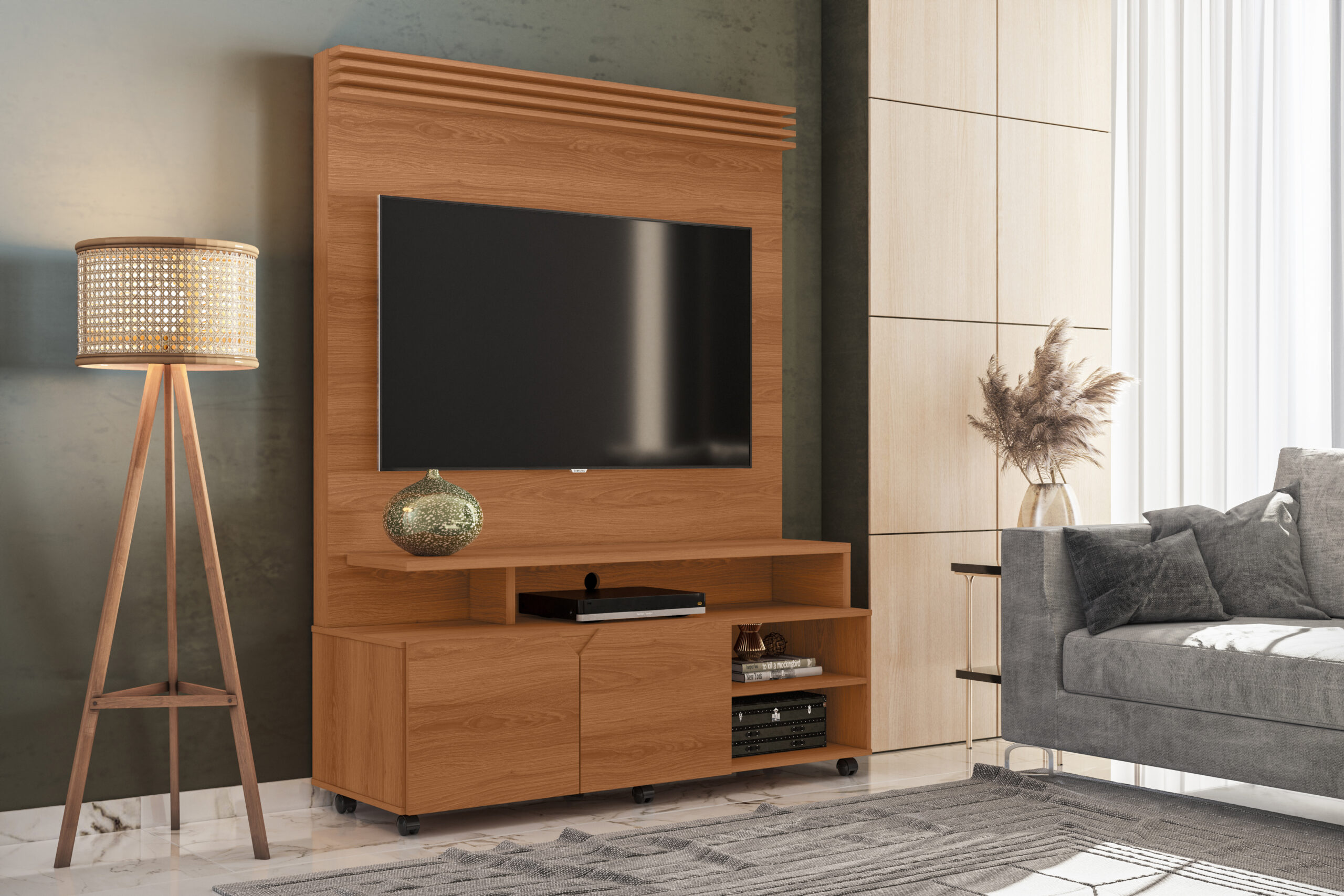 Estante Home Berlin para TVs até 60 polegadas 02 portas com Prateleiras e Nichos 100% Mdf - Imagem 3