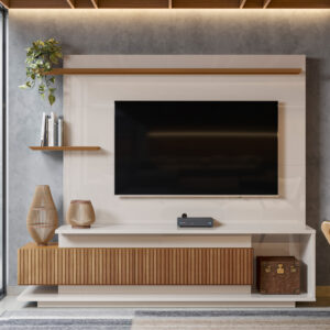 Estante Home para TVs até 65 polegadas com porta basculante e nichos 100% Mdf