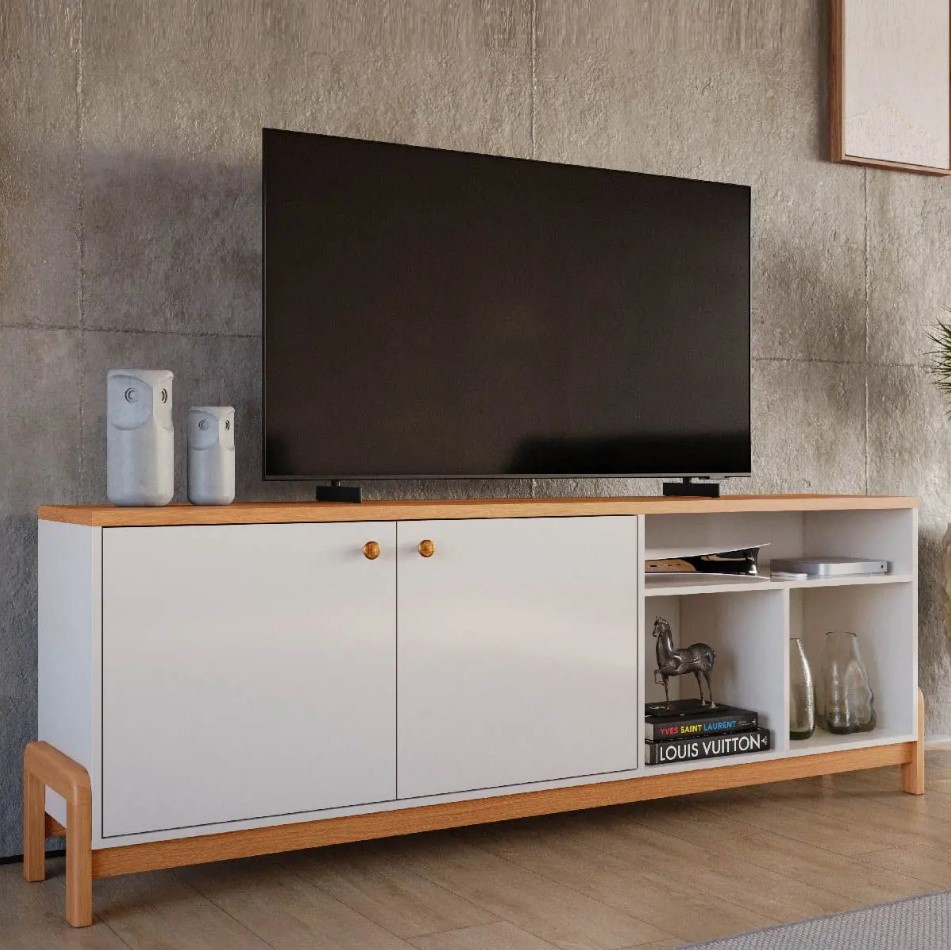 Bancada Rack Sunny 02 portas com prateleiras e nichos 1.83cm 100% Mdf