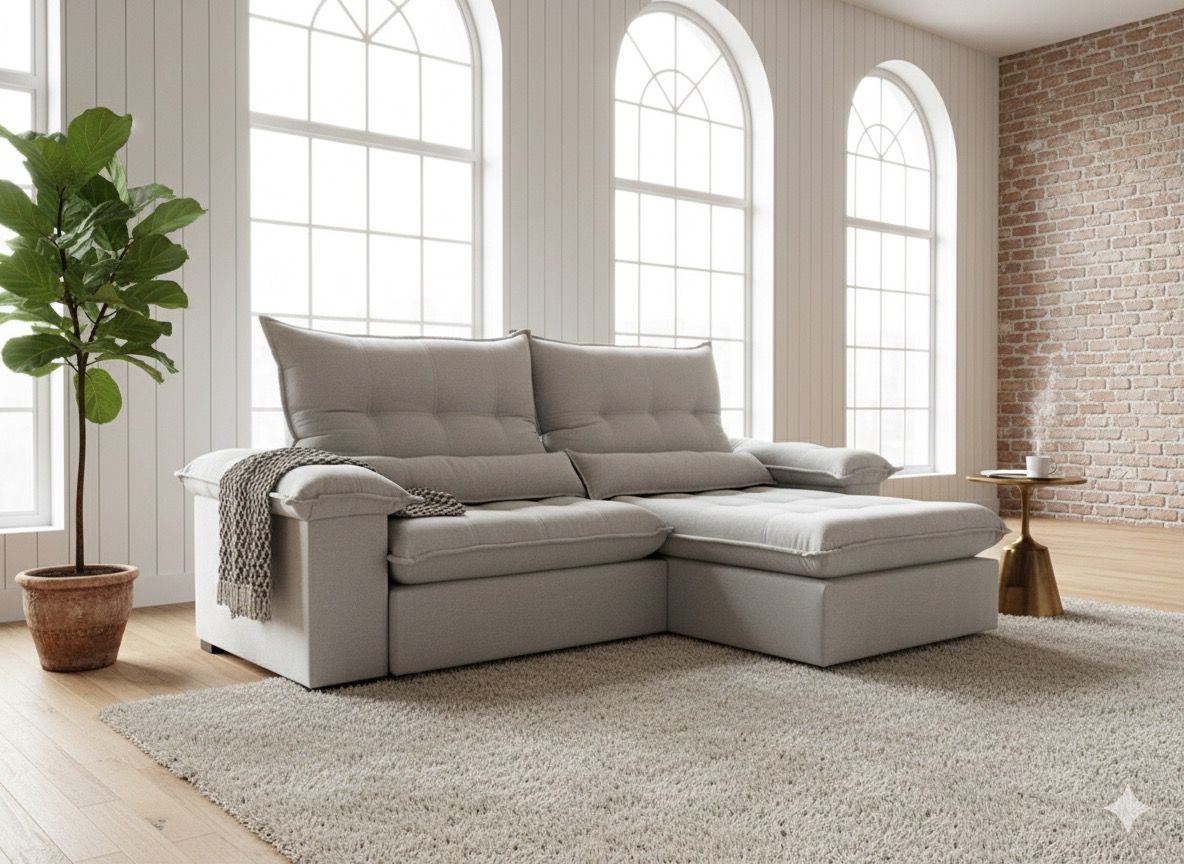 Sofá Atenas retrátil reclinável com molas pocket pilow 20 cm.