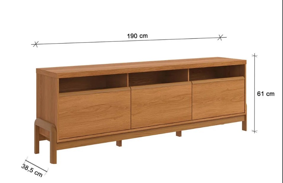 Bancada Rack Elegance 01 porta 03 gavetas Pés e Puxadores de Madeira Maciça 100% MDF - Imagem 4