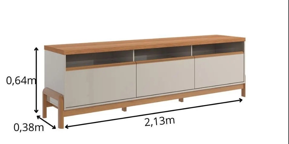 Bancada Rack Elegance 01 porta 03 gavetas Pés e Puxadores de Madeira Maciça 100% MDF - Imagem 3