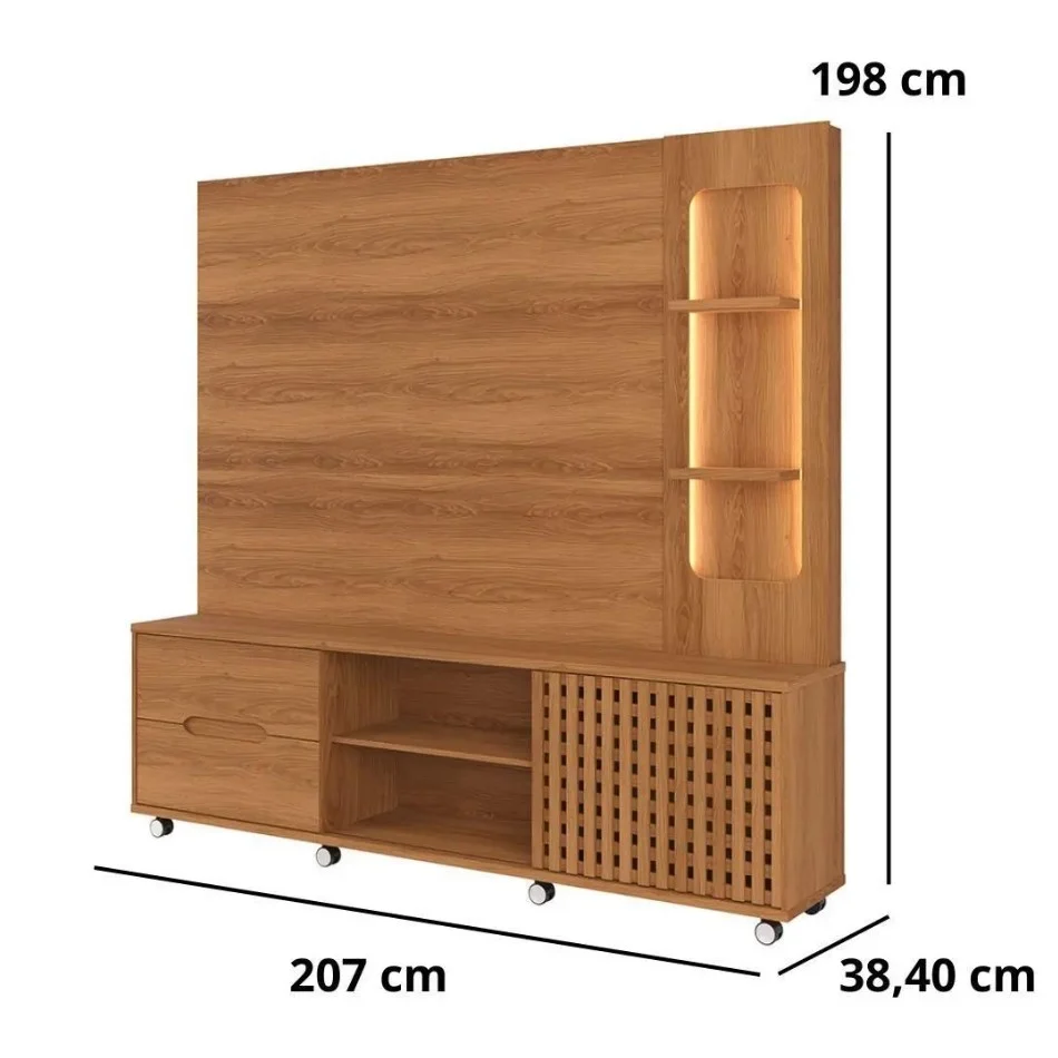Estante Home Brise Sala de Estar 100% MDF Led no Nicho com 2 gavetas e 1 porta de correr e Luzes de LED - Imagem 3