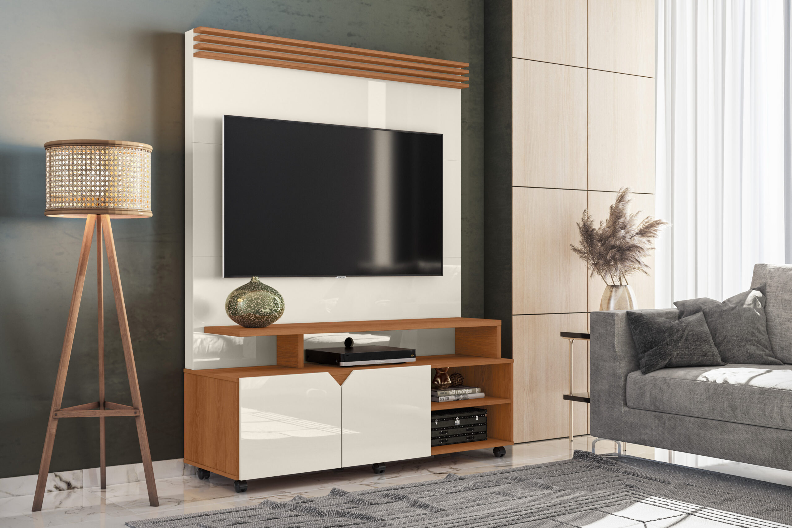 Estante Home Berlin para TVs até 60 polegadas 02 portas com Prateleiras e Nichos 100% Mdf