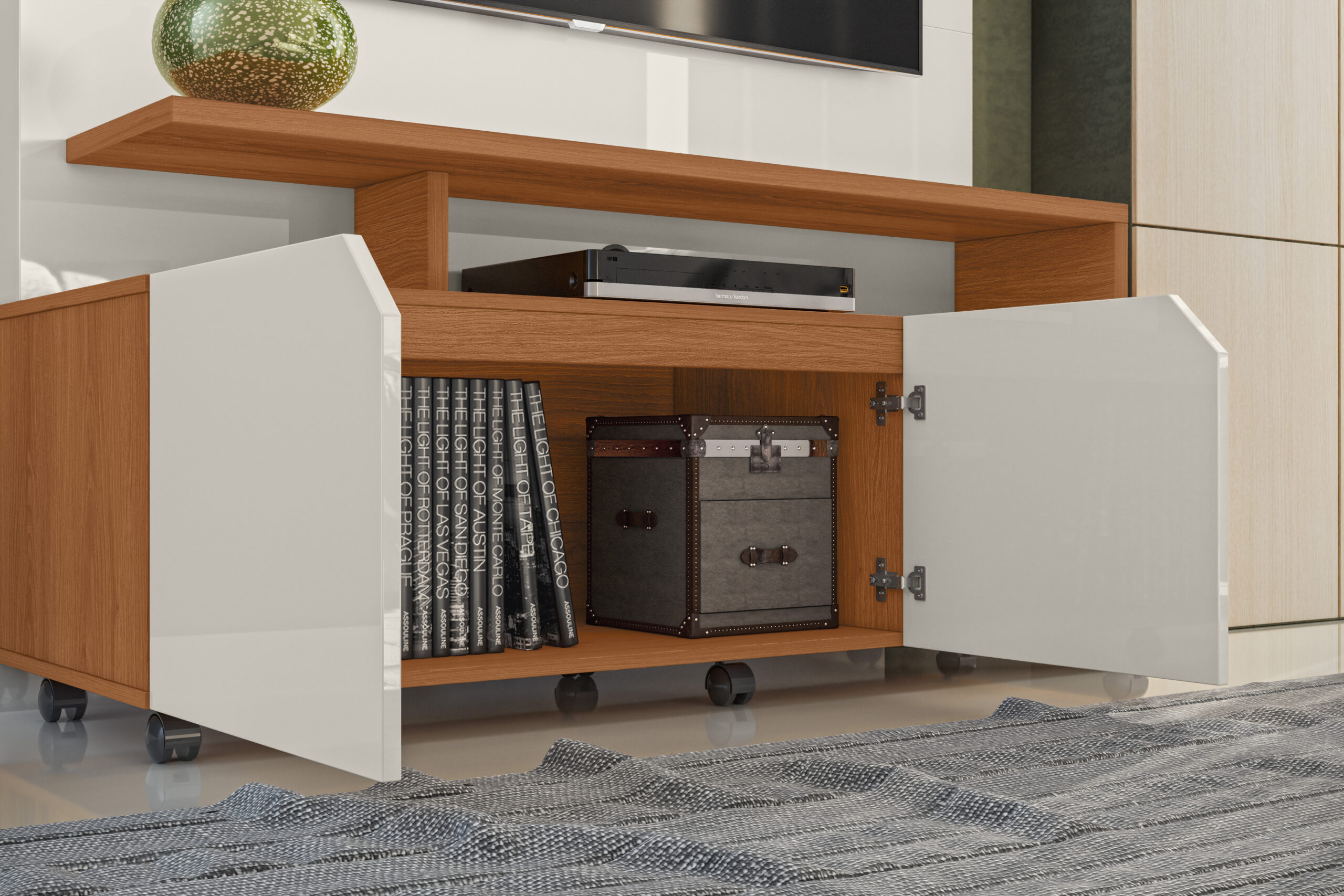 Estante Home Berlin para TVs até 60 polegadas 02 portas com Prateleiras e Nichos 100% Mdf - Imagem 4