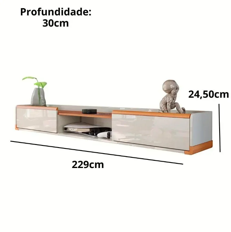 Bancada suspensa Bali 3 portas basculantes cantos aredondados puxador slim - Imagem 4