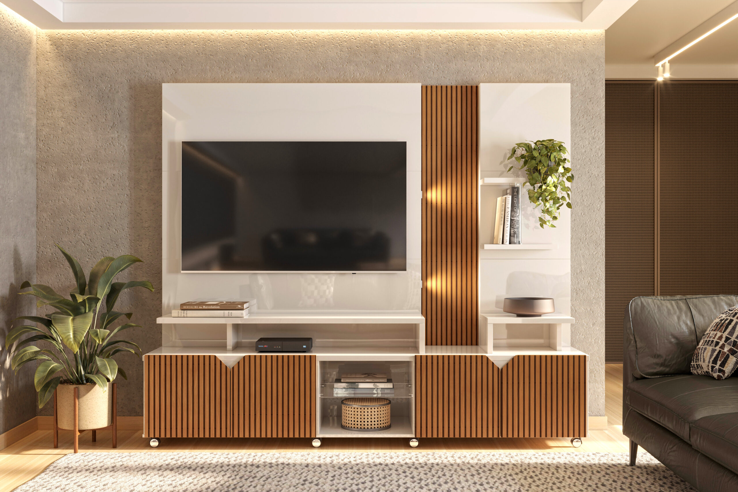 Estante Home para TVs até 55 polegadas 04 portas Frisado com Led 100% Mdf - Imagem 4