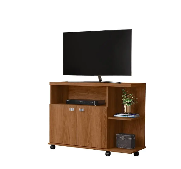 Rack Bancada TV Lisboa com 2 portas e prateleiras para enfeite com rodizios - Imagem 3