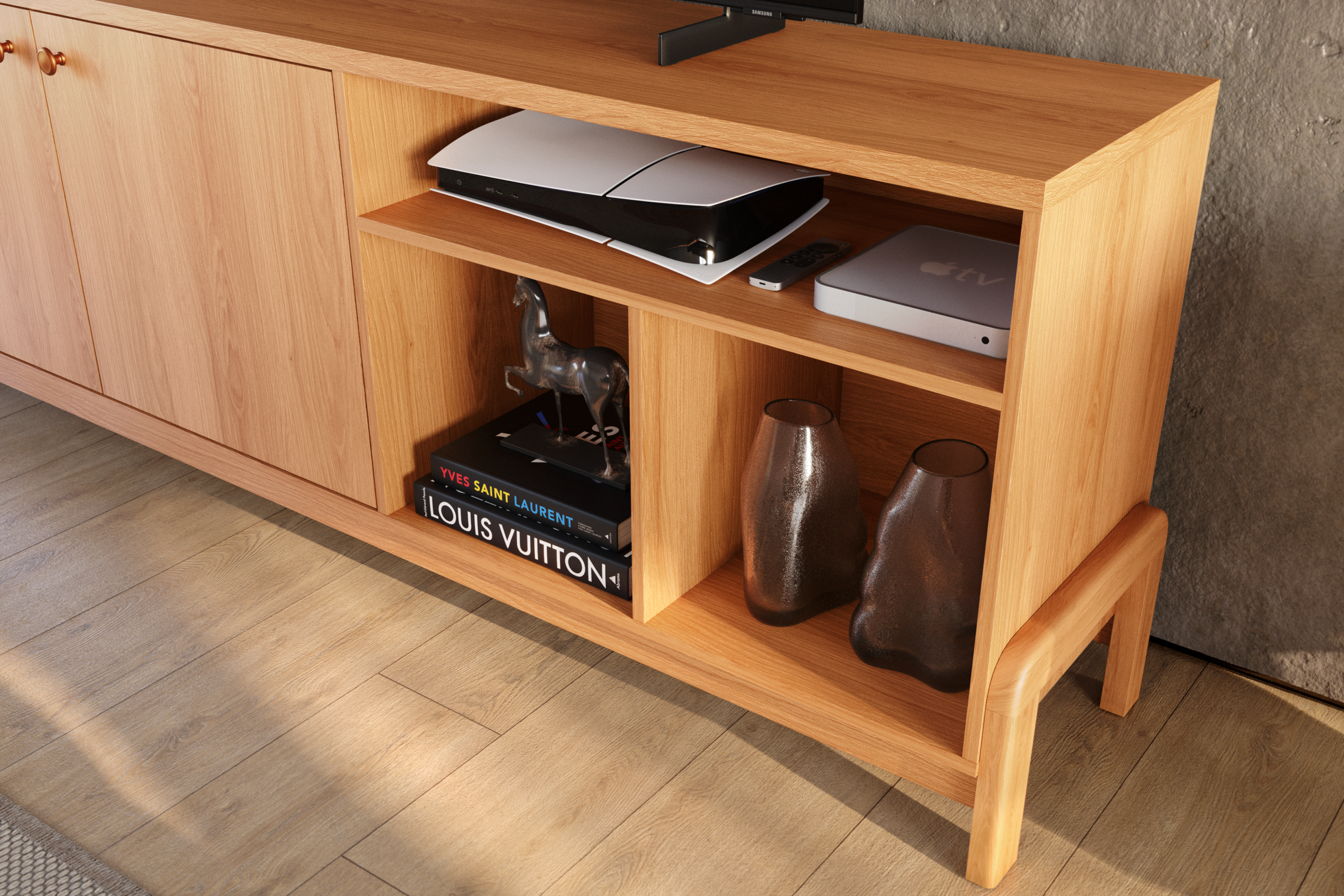 Bancada Rack Sunny 02 portas com prateleiras e nichos 1.83cm 100% Mdf - Imagem 3