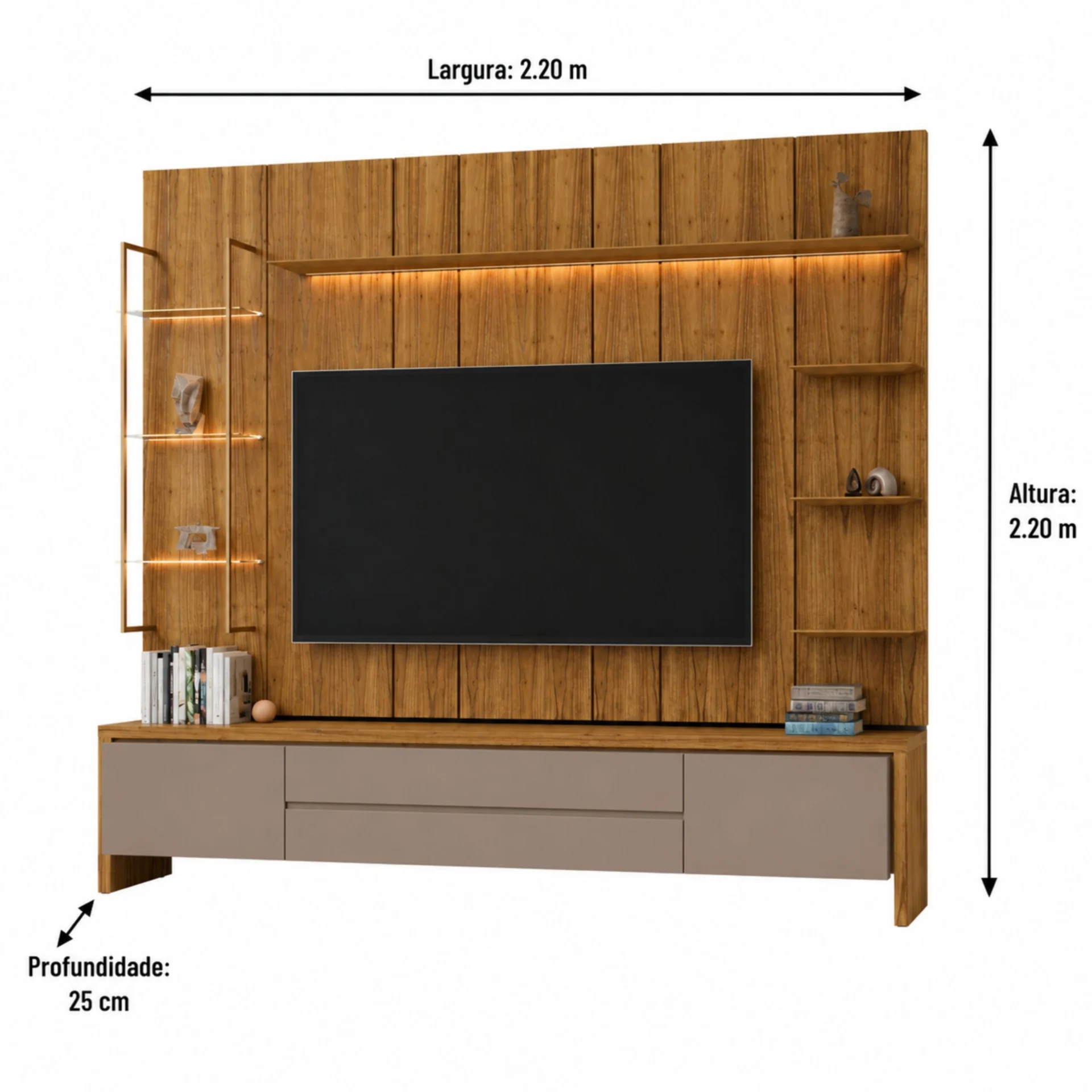 Conjunto Painel Platz Rack Nord com 02 portas 02 gavetas 100% MDF - Imagem 2