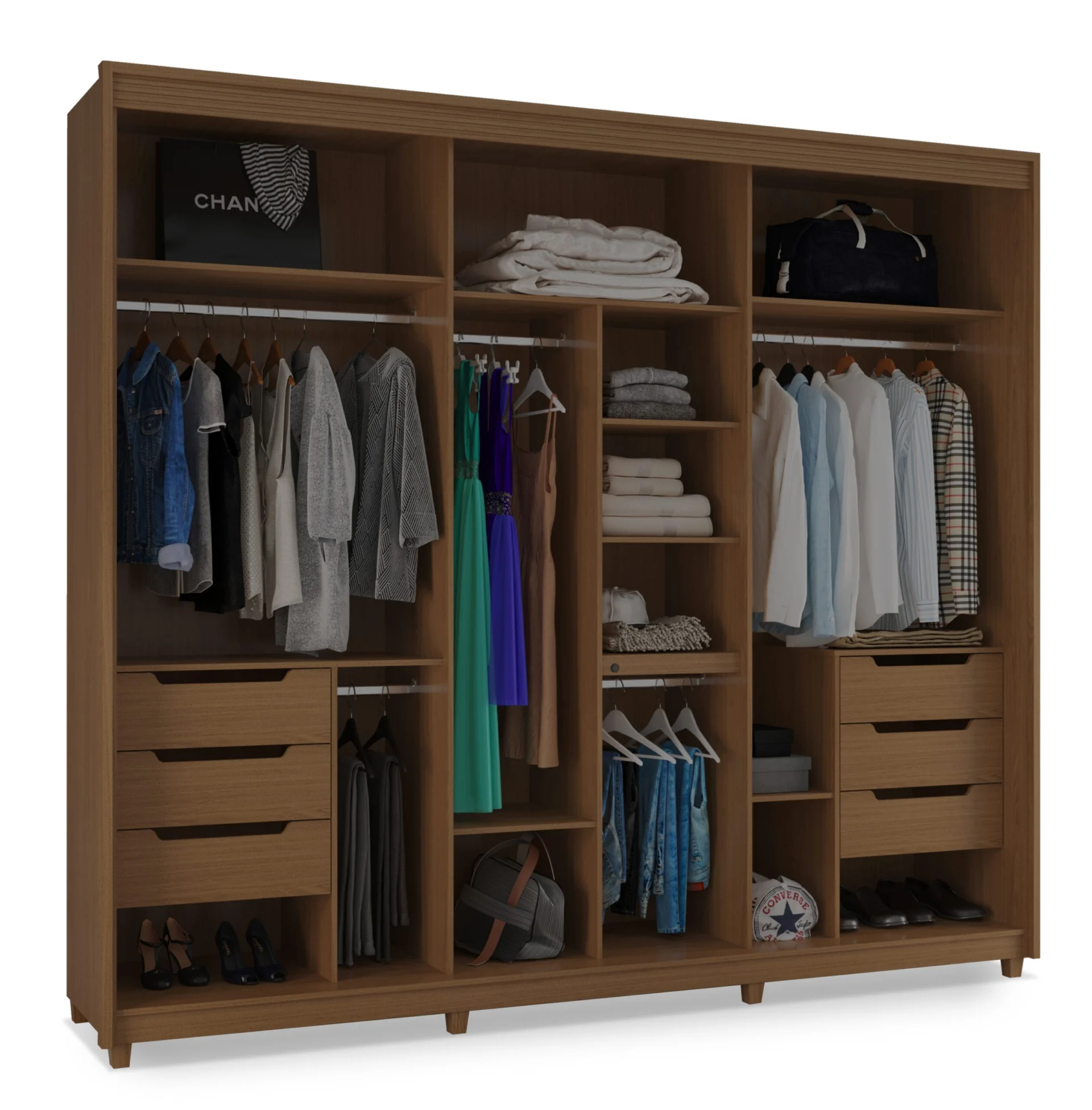Guarda Roupa Premiere Milano 03 Portas Deslizantes com Espelho 06 gavetas 100% Mdf - Imagem 6