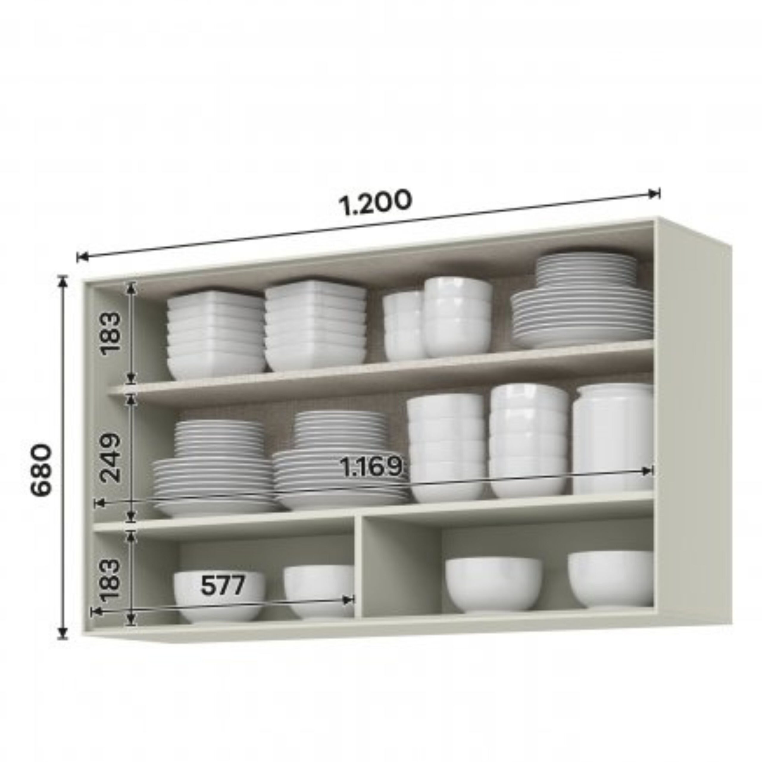 Módulo Aéreo com 01 porta Basculante de vidro Fineze 1200 mm - Imagem 2