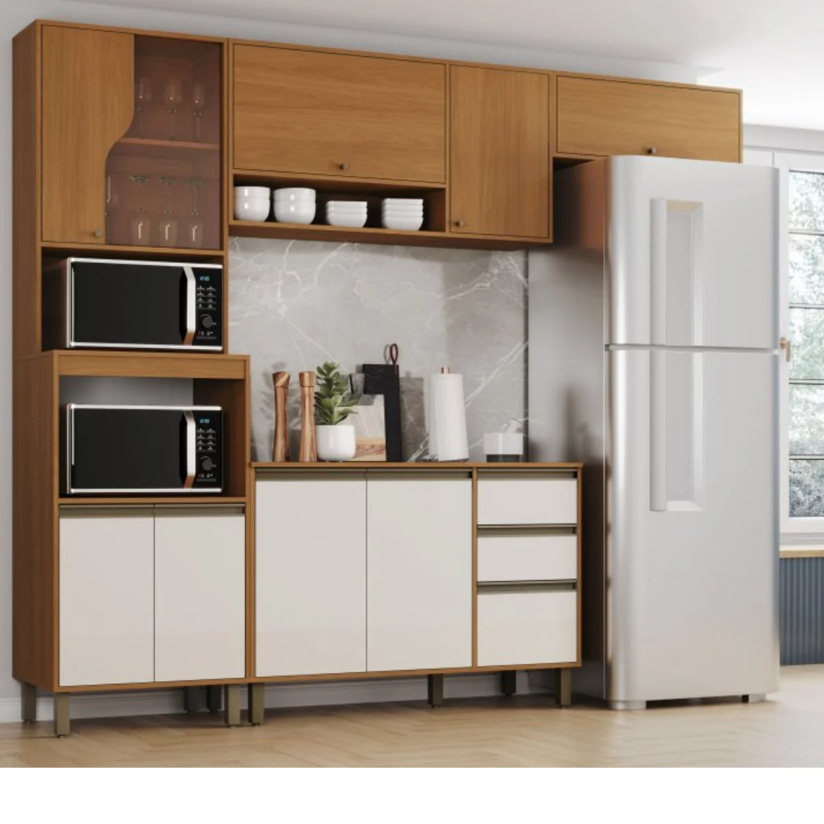 Cozinha Modulada 04 Pçs - Cinamomo/Off White - Linha Venaly