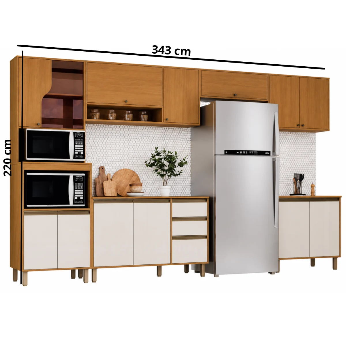 Cozinha Modulada Completa 6 Peças 343cm 13 Portas 2 Gavetas Venaly - Imagem 3