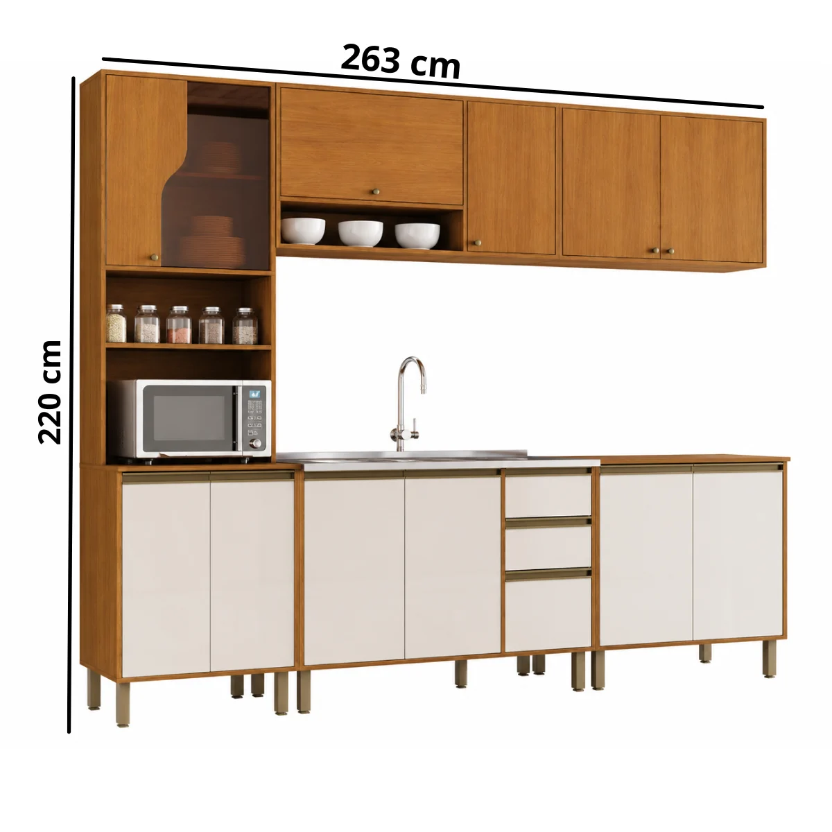 Cozinha Modulada Completa 5 Peças 263cm 12 Portas 2 Gavetas Venaly - Imagem 3