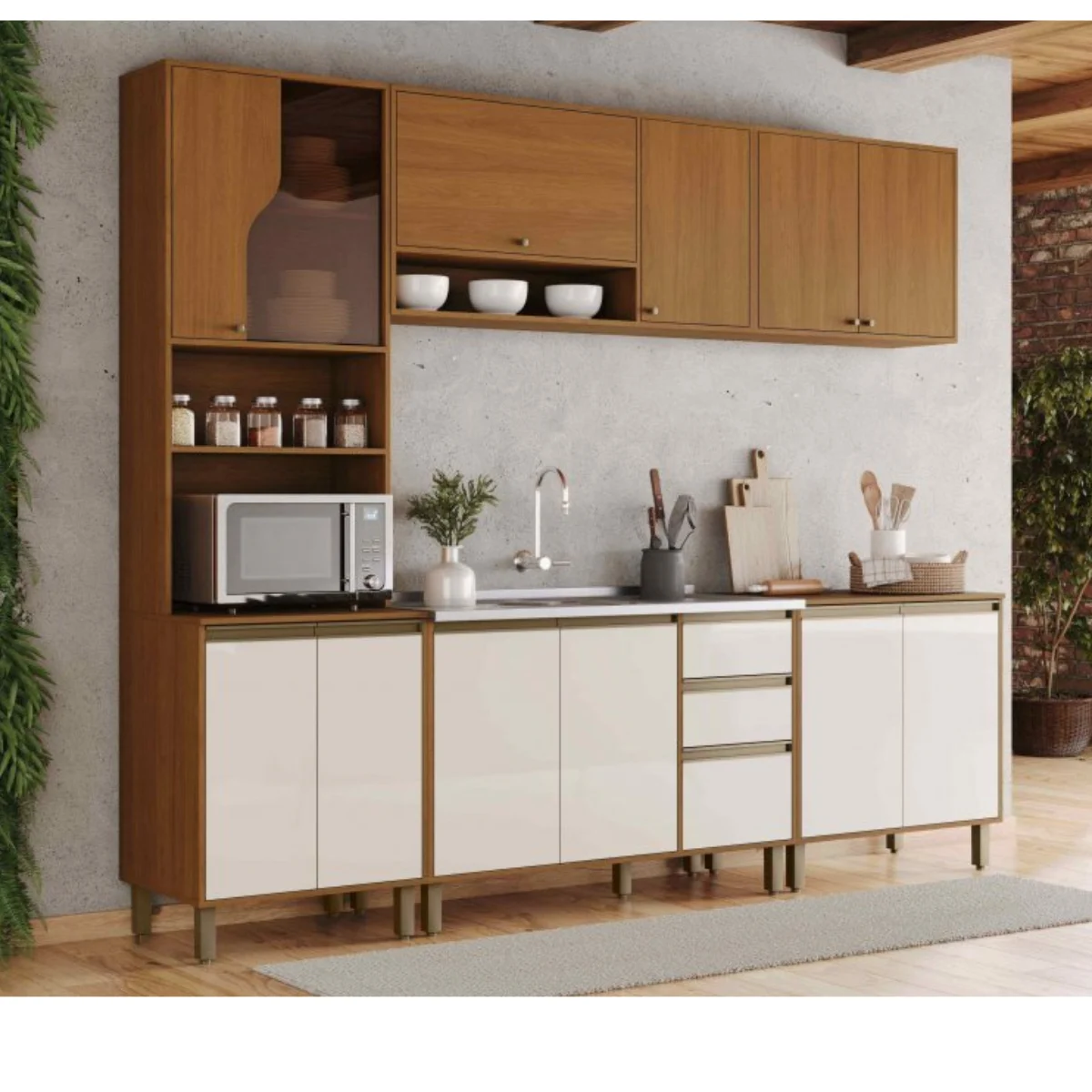 Cozinha Modulada Completa 5 Peças 263cm 12 Portas 2 Gavetas Venaly