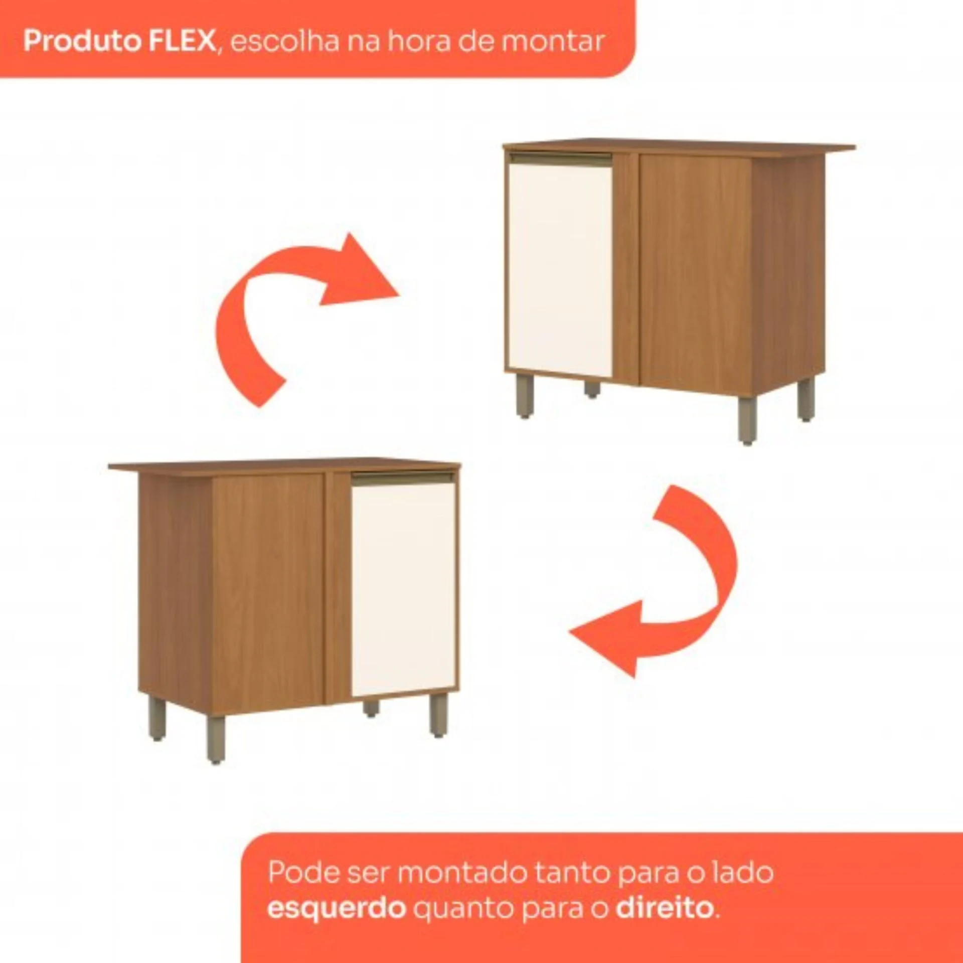 Módulo Balcão Canto Reto 01 Porta Venaly Cinamomo Off White - Imagem 2