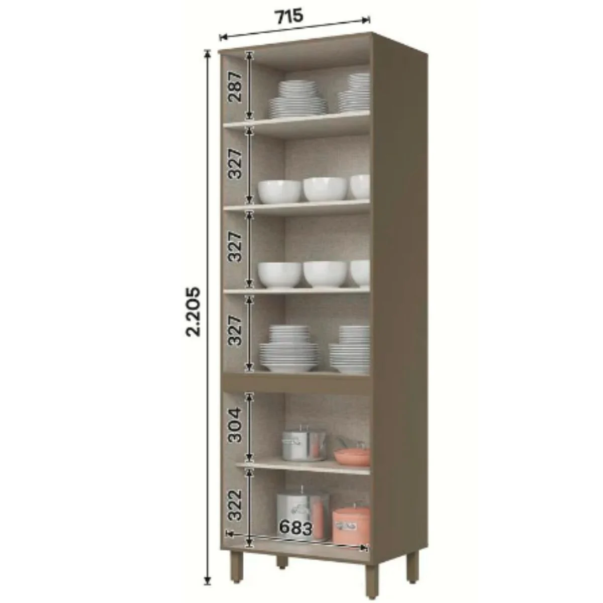 Módulo Cristaleira 04 Portas 715 cm Duna / Cristal - Imagem 2