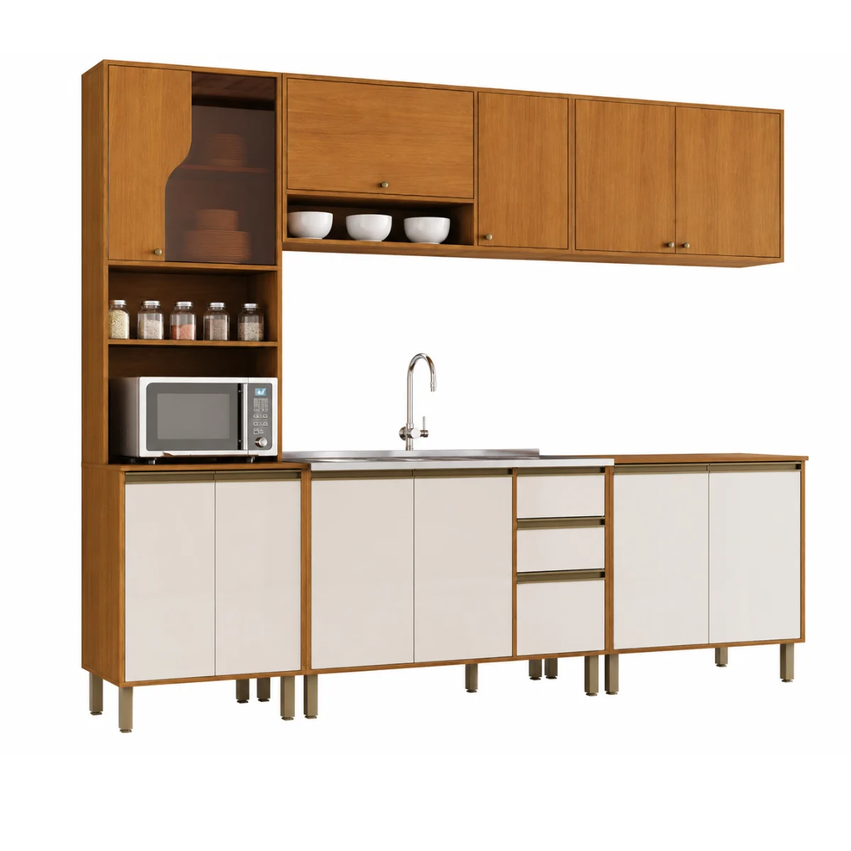 Cozinha Modulada Completa 5 Peças 263cm 12 Portas 2 Gavetas Venaly - Imagem 2