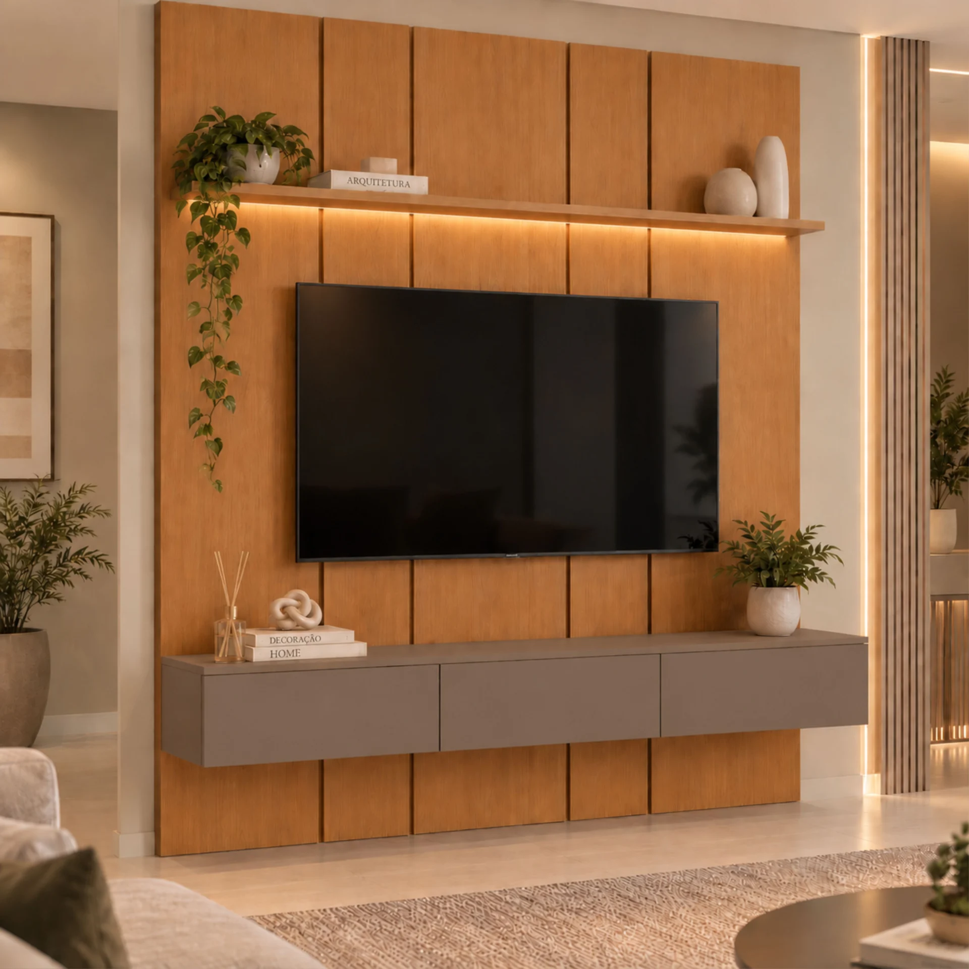 Home Prime liso nicho 3 gavetas prateleira com ou sem led - Imagem 59
