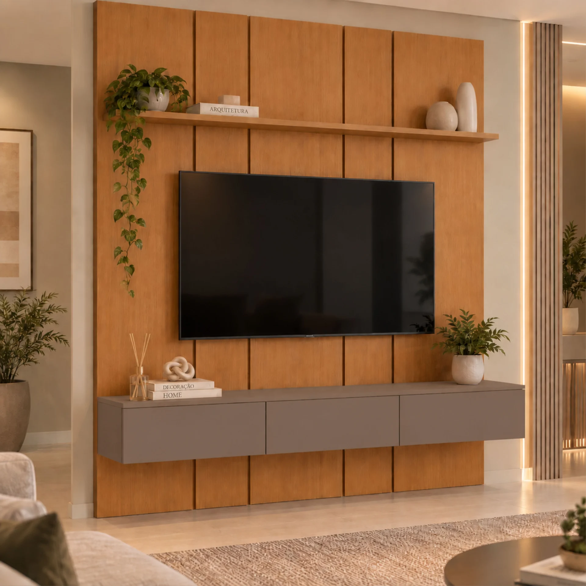 Home Prime liso nicho 3 gavetas prateleira com ou sem led - Imagem 58