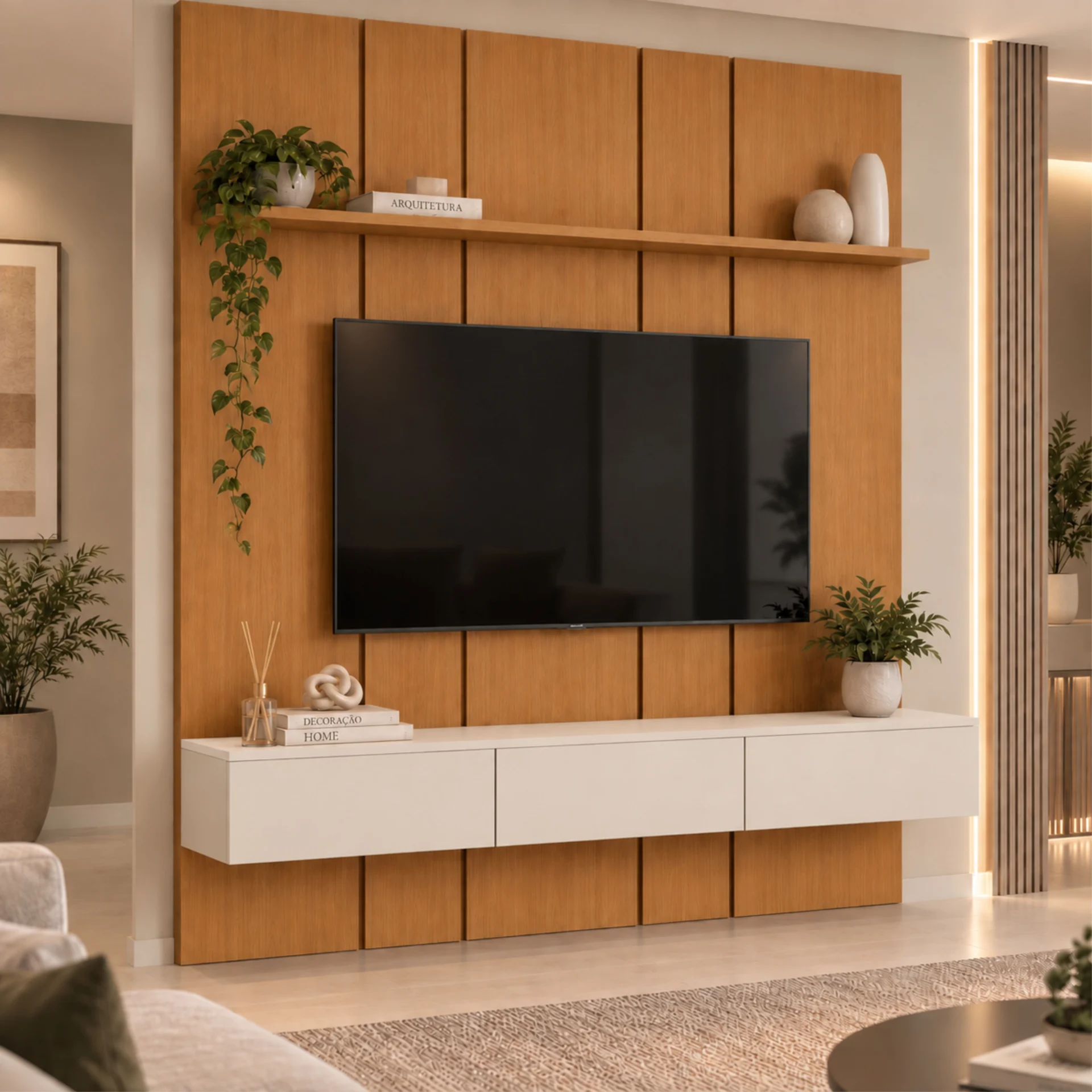 Home Prime liso nicho 3 gavetas prateleira com ou sem led - Imagem 65